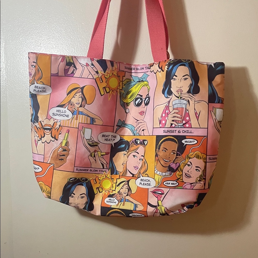Estee Lauder Pink and Orange Comic Print Tote - Picture 4 of 9